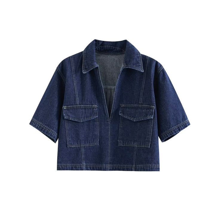 Zweiteiliges Denim-Set mit Hemd und Rock