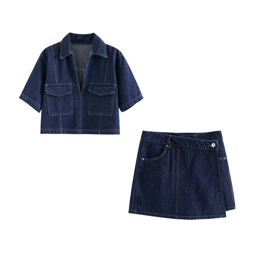 Zweiteiliges Denim-Set mit Hemd und Rock