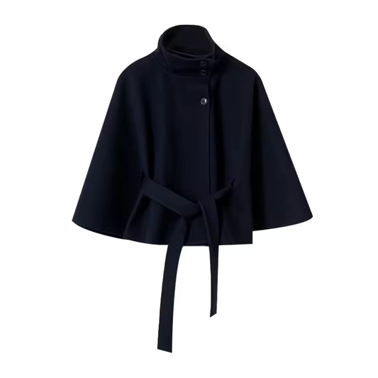 Poncho Mantel mit Stehkragen & Gürtel