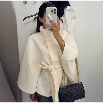 Poncho Mantel mit Stehkragen & Gürtel